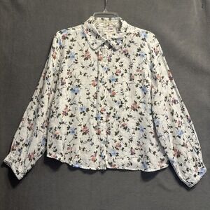 Laura Ashley Floral Print 100%‎ Linen Button Up Top Blouse Size M Cottagecore